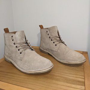 ASOS desert chukka boots in stone suede with leather detail